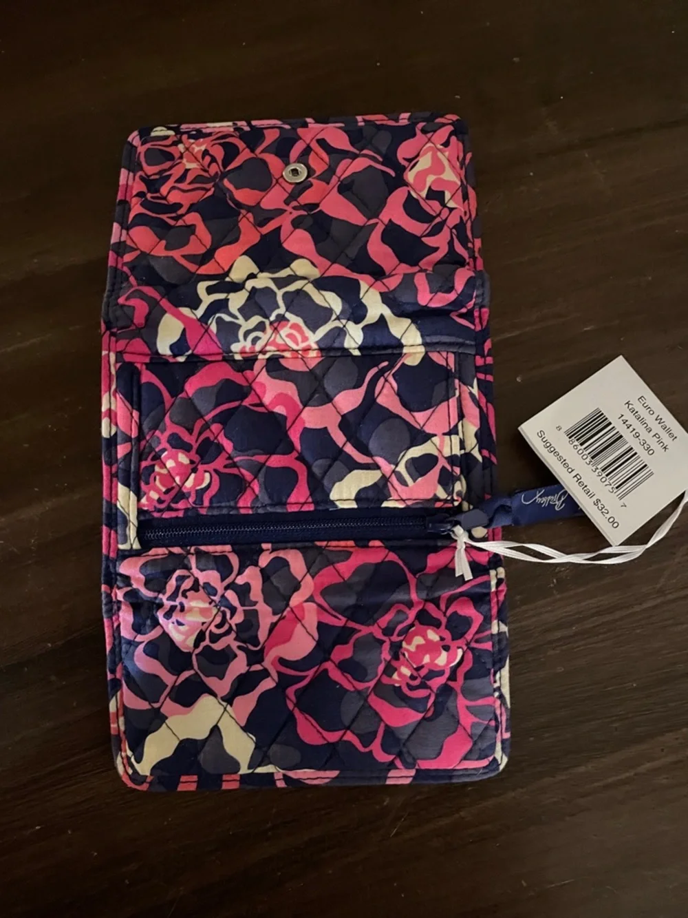 Vera Bradley Quilted Wallet in Navy, Pink & Cream Floral Pattern - Picture 3 of 4